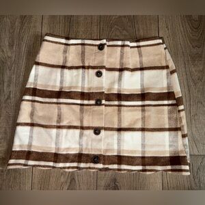 Stylish Tan Plaid Mini Skirt with Buttons